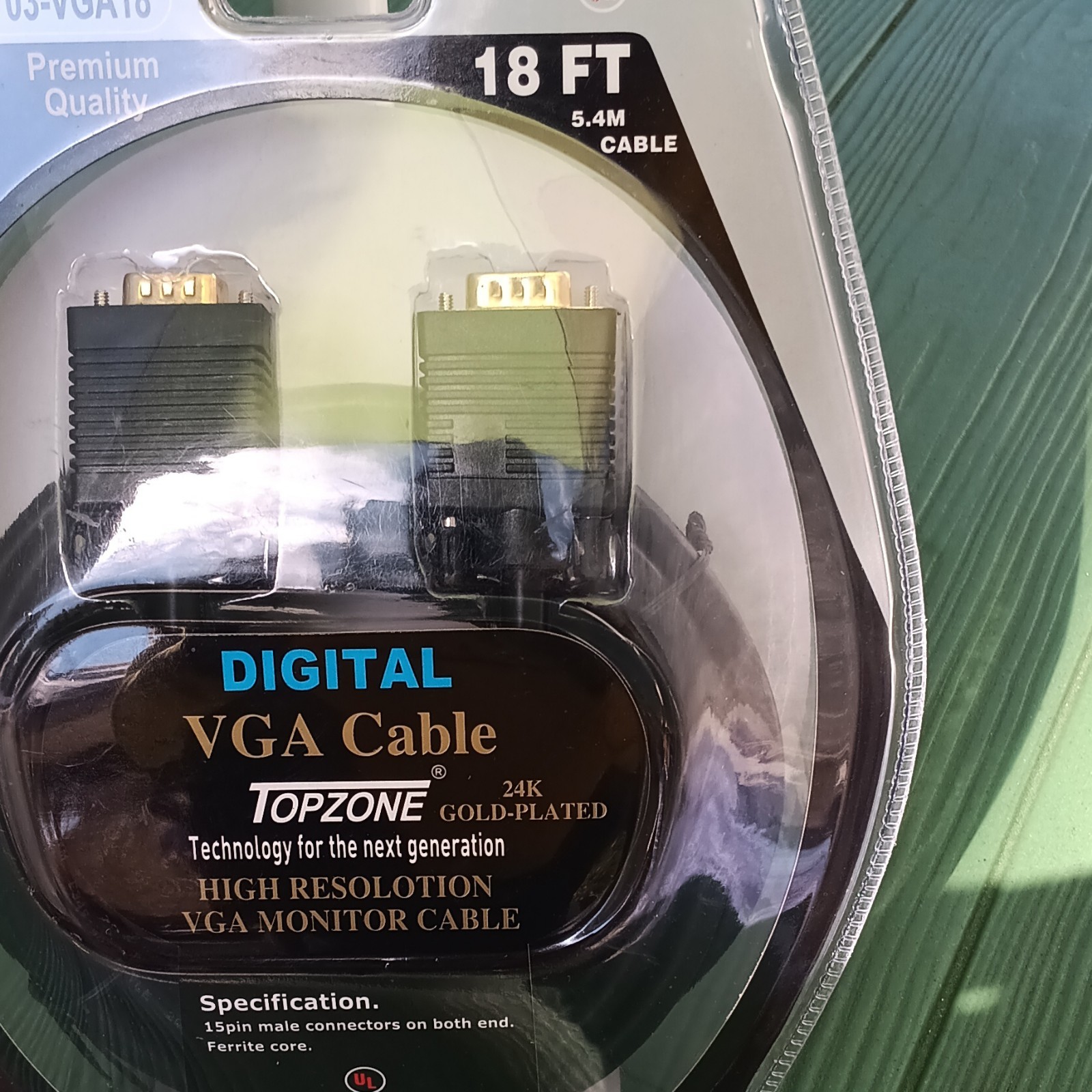 TOPZONE 03-VGA18 18ft Black VGA/SVGA D-Sub Male to Male Gold Plated