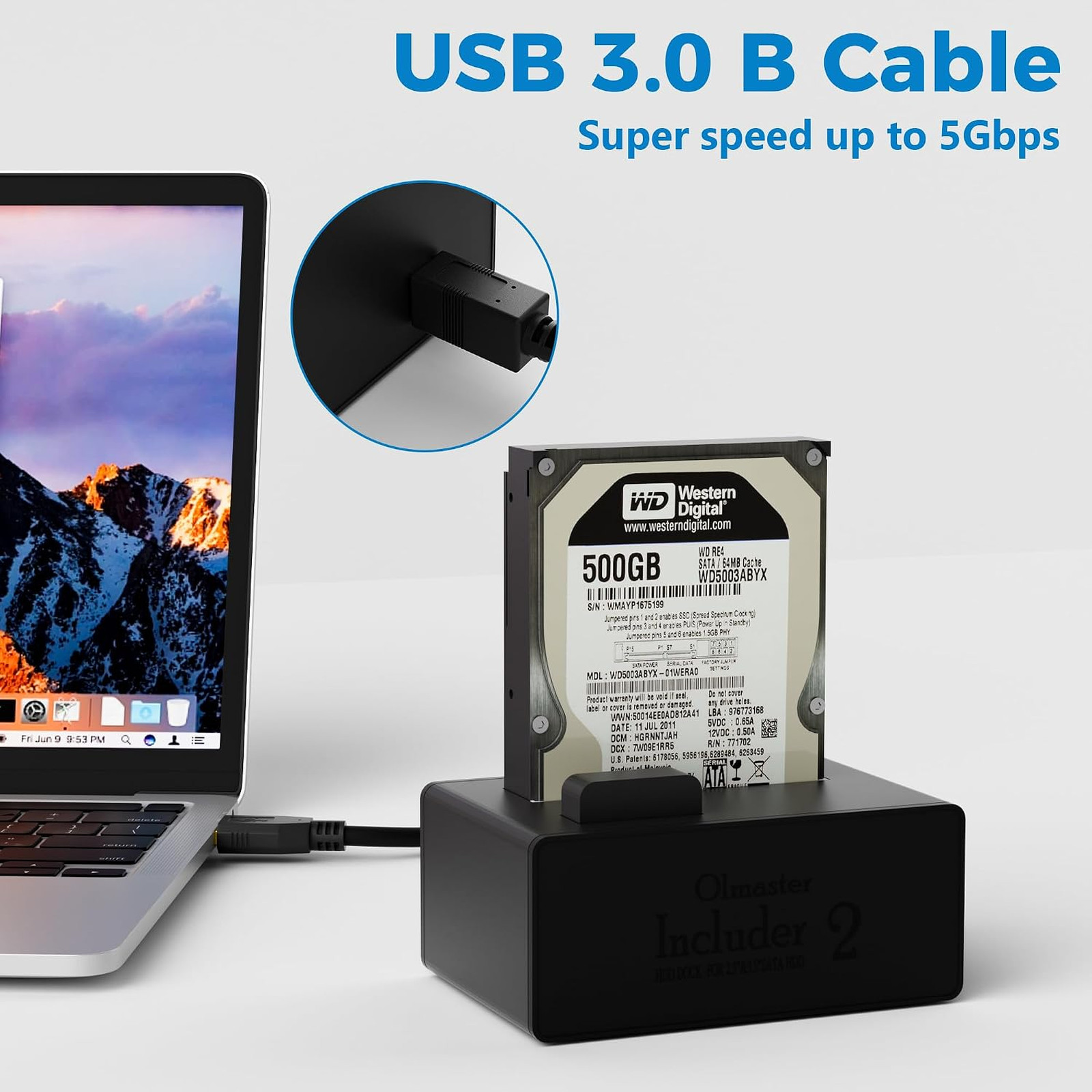 USB B 3.0 Cable 8 FT Gold Connectors for External Hard Drive Scanner Printer