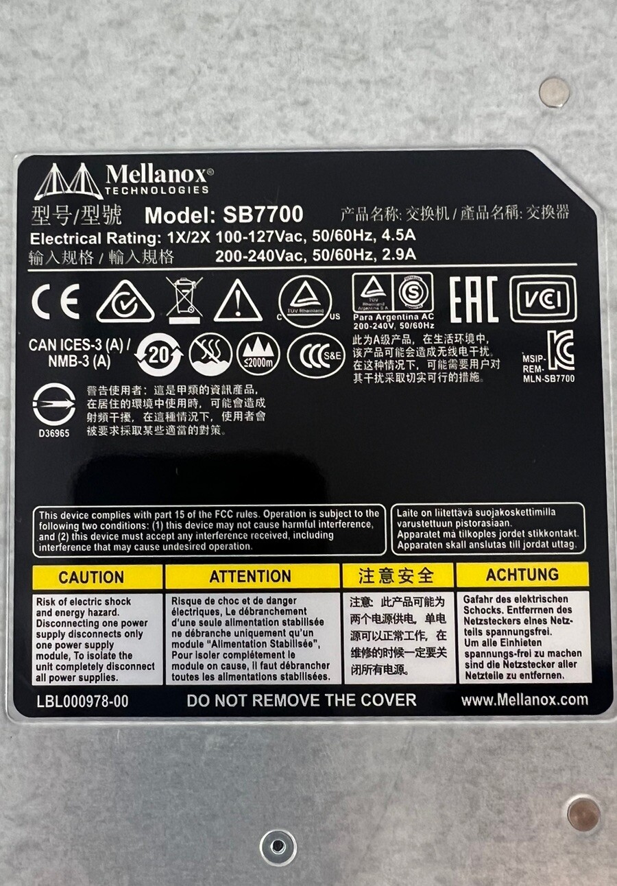MSB7700-ES2F MELLANOX SB7700 36-Port QSFP28 EDR 100Gbps InfiniBand Switch