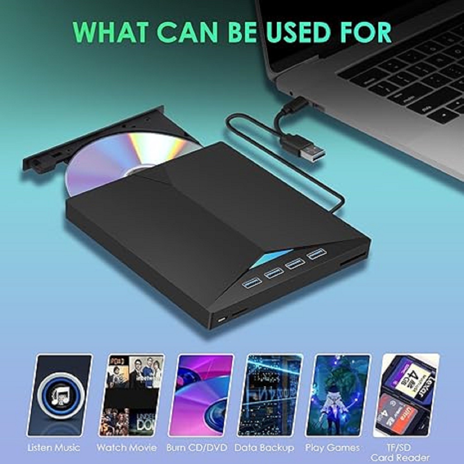 7-in-1 Slim External CD DVD Drive USB 3.0 Reader Writer Burner Player For Laptop
