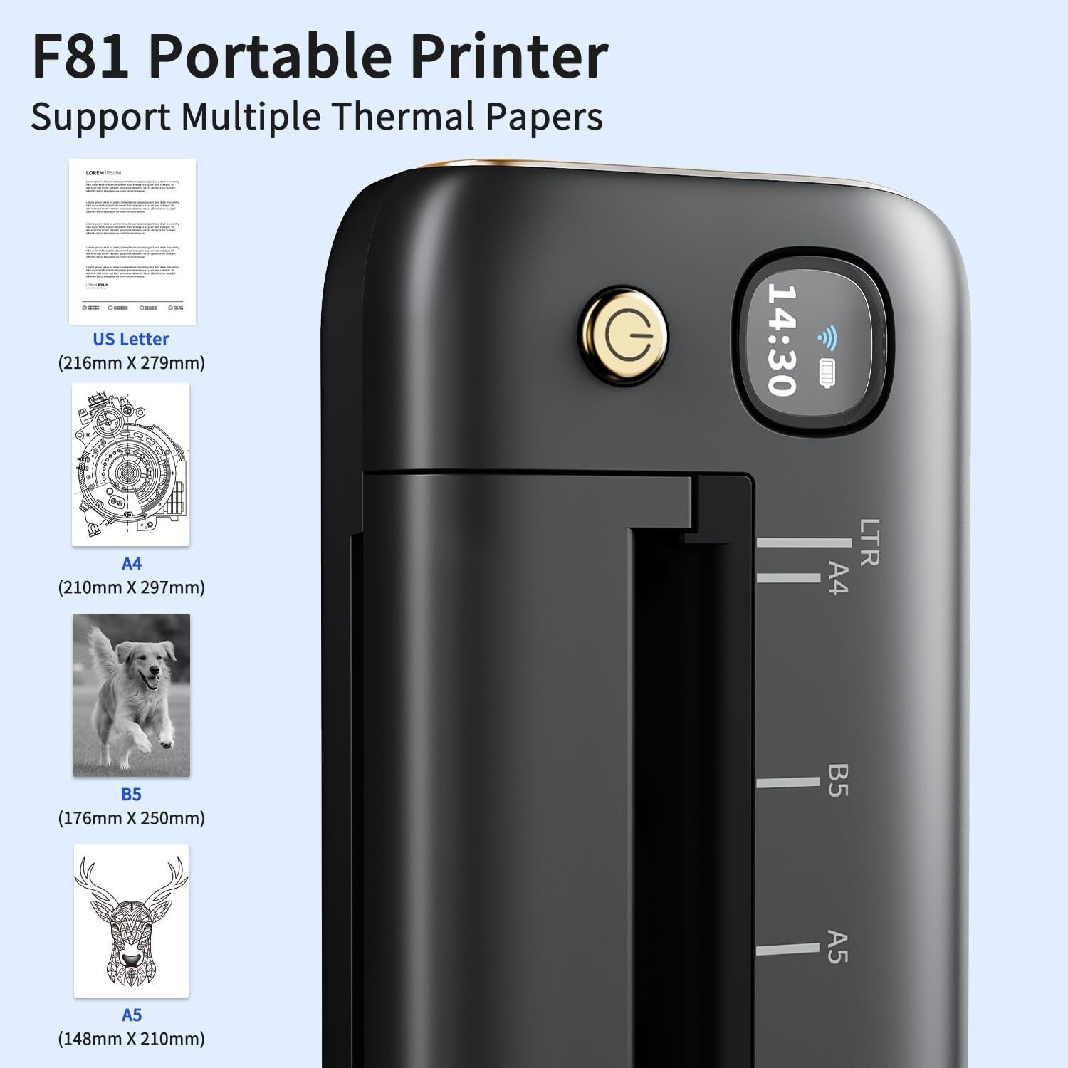 Wireless Mobile Printer A4 US Letter Travel Inkless Thermal for Car Truck Office
