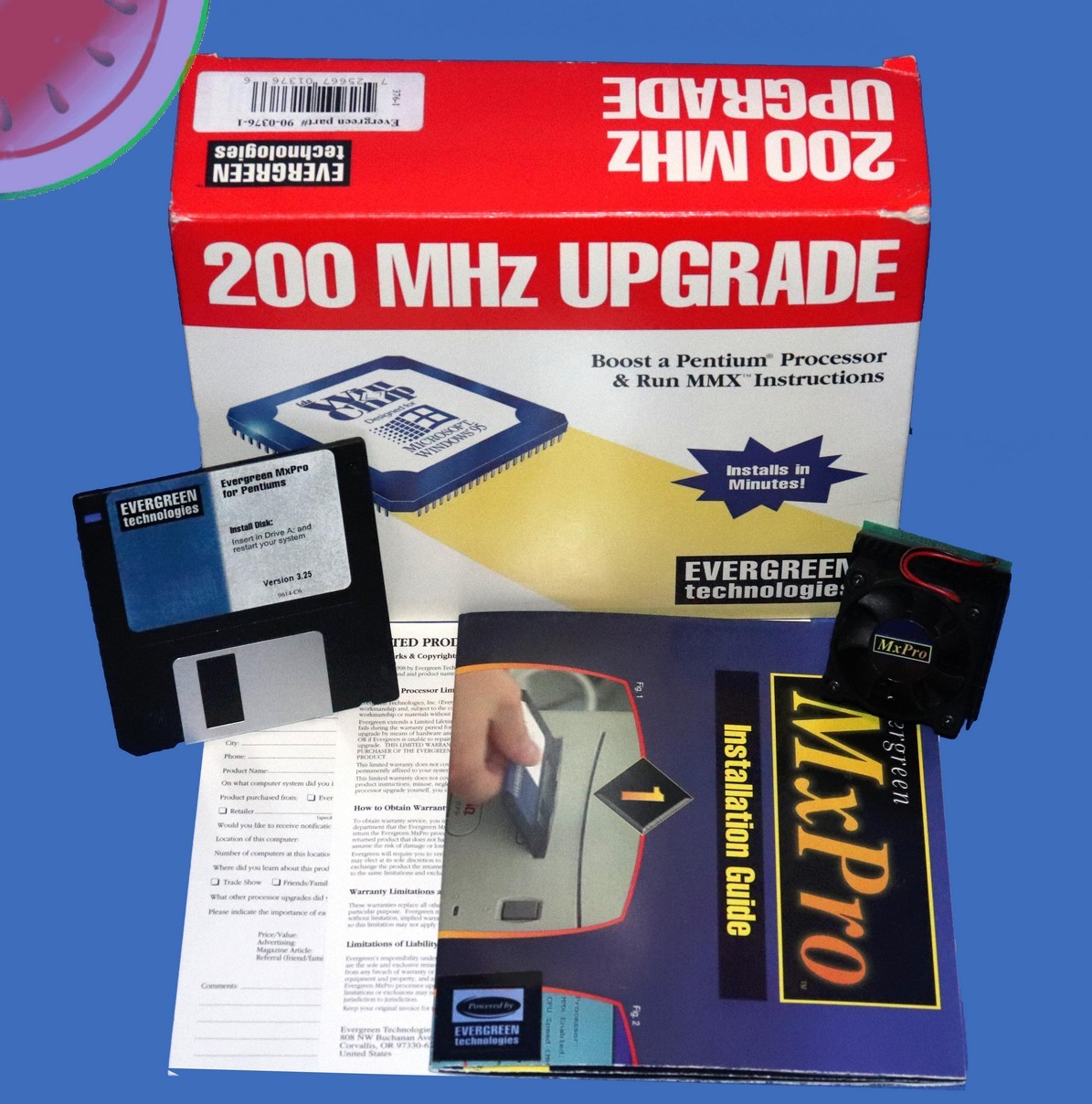 TESTED Evergreen Upgrade CPU 200MHz Socket 5 Interposer Overdrive Processor Box