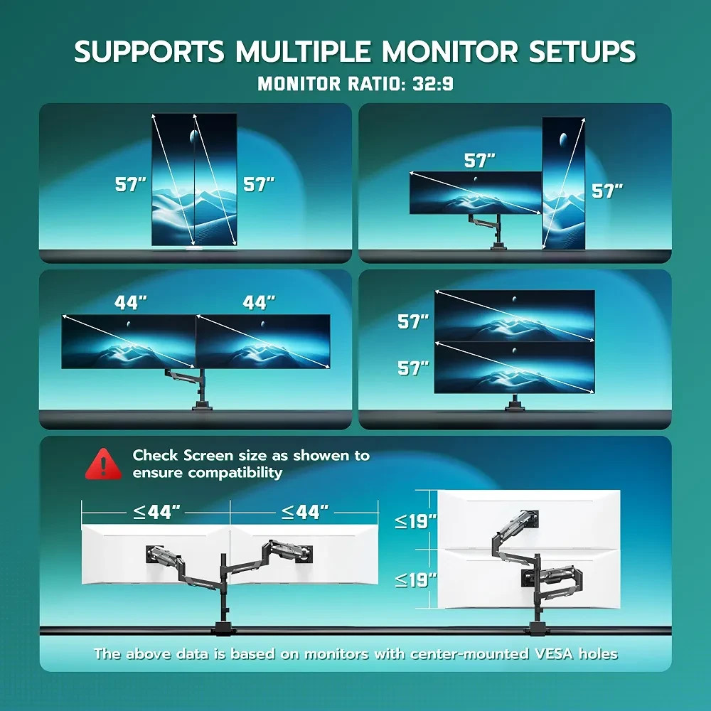 ARES WING Vertical Dual Monitor MoI’llunt 24-57″ Aluminum Heavy Duty Monitor Arm