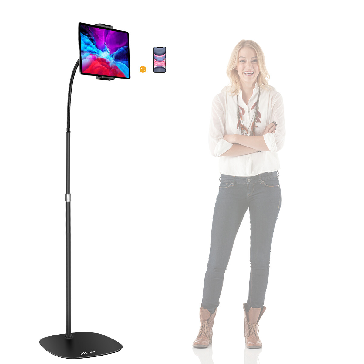 Detachable Universal Cell Phones Tablet iPad Selfie Gooseneck Floor Stand Holder