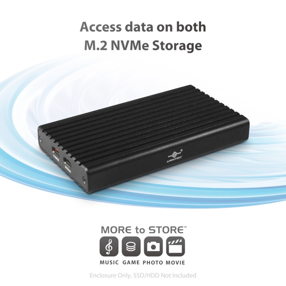 Vantec NexStar SX, USB 3.2 Gen2x2 (20Gbps*), Dual M.2 NVMe Enclosure