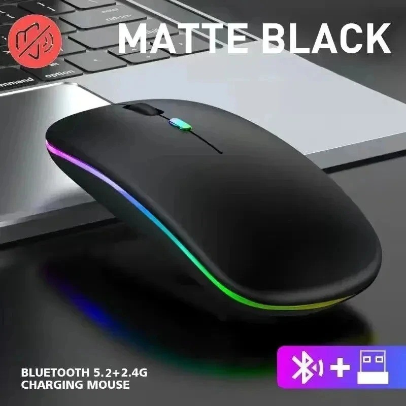 2.4GHz Wireless Optical Mouse USB Rechargeable RGB Cordless Mice For PC Laptop