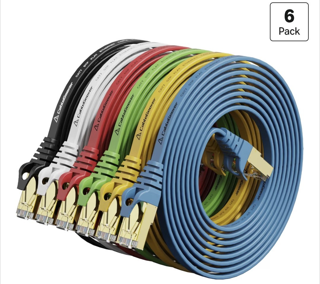 Cat 7 Shielded Ethernet Cable 5 Ft 6 Pack (Highest Speed Cable) Cat7 Flat Ethern