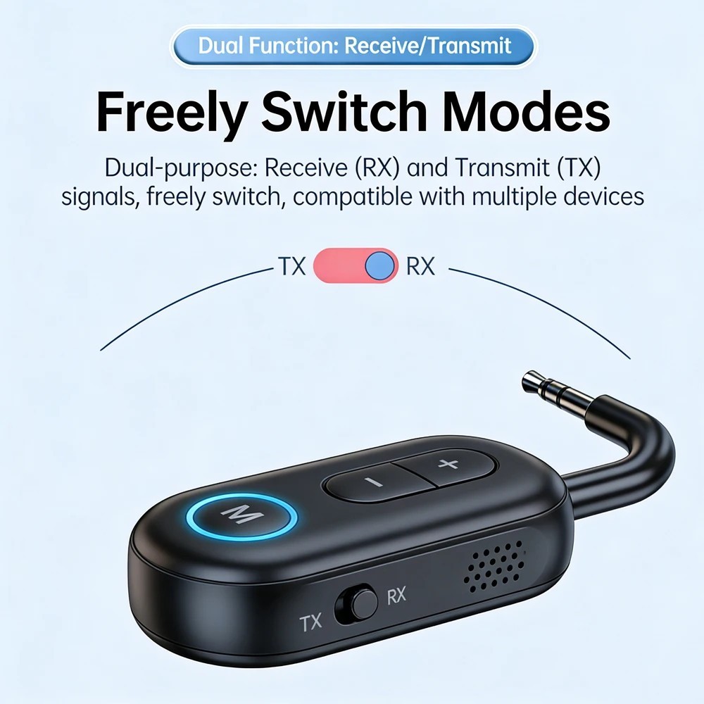 Bluetooth Transmitter Receiver Wireless Adapter 3.5MM Aux Jack, Dual Connection
