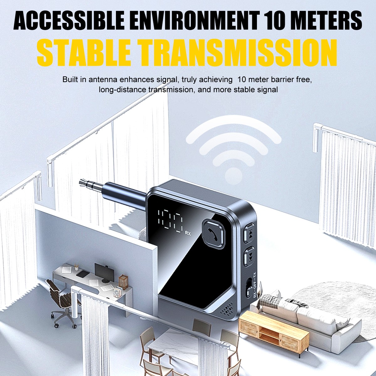Bluetooth V5.4 Transmitter Receiver 2-IN-1 Wireless Audio 3.5mm Jack Aux Adapter