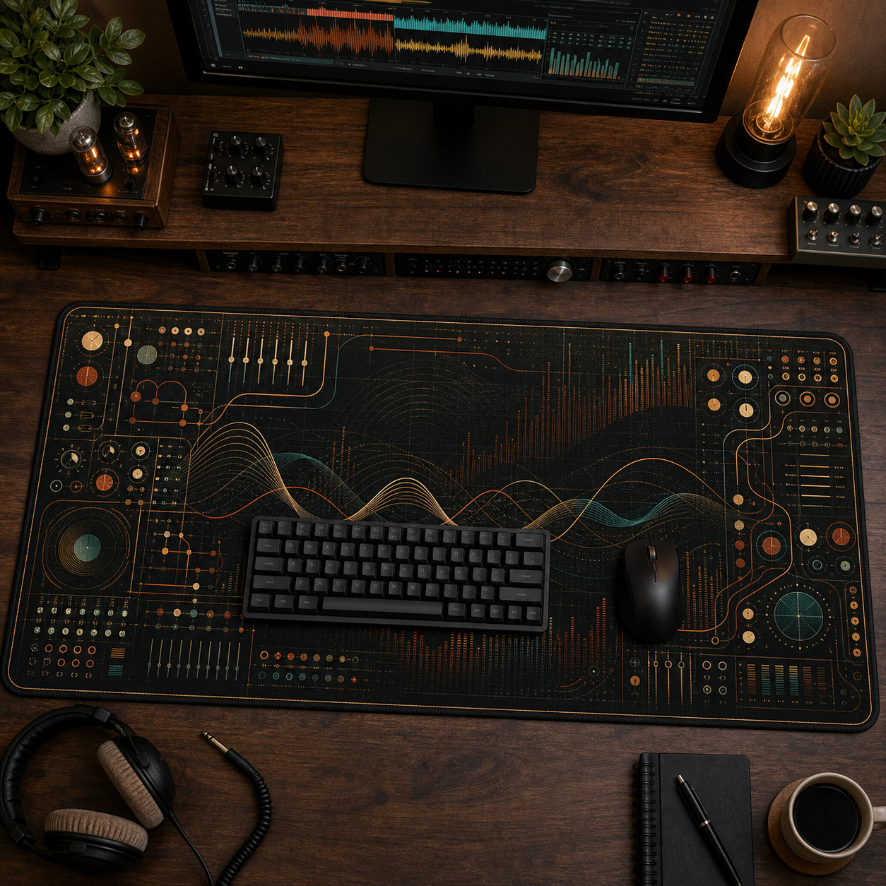 Analog Synth Waveforms Gaming Mouse Pad Desk Mat 36×18