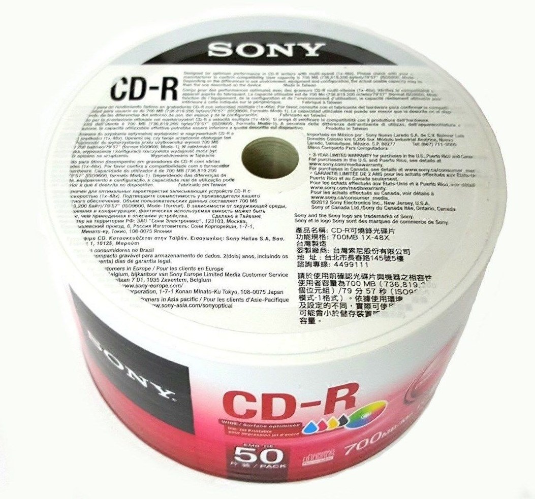 50 SONY Blank 48X CD-R CDR White Inkjet Hub Printable 700MB Media Disc