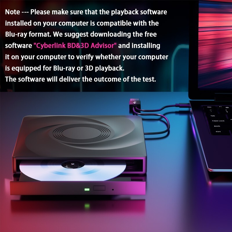 External Blu ray Drive, CD/DVD Drive for Laptop PC, Bluray Player Burner USB 3.0