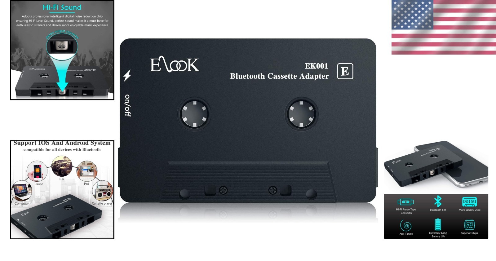 Vintage Car Audio Cassette Receiver with Bluetooth 5.0