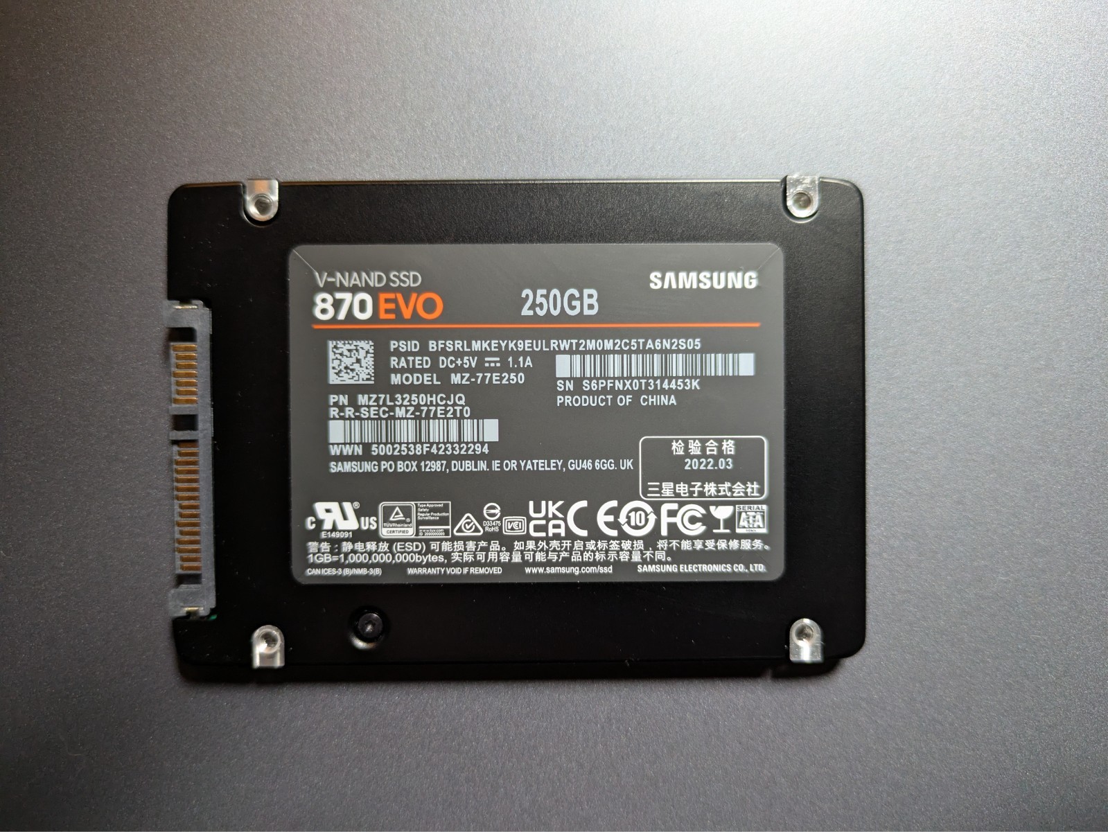 Samsung 870 EVO 250GB 2.5″ SATA III Internal SSD (MZ-77E250B/AM)