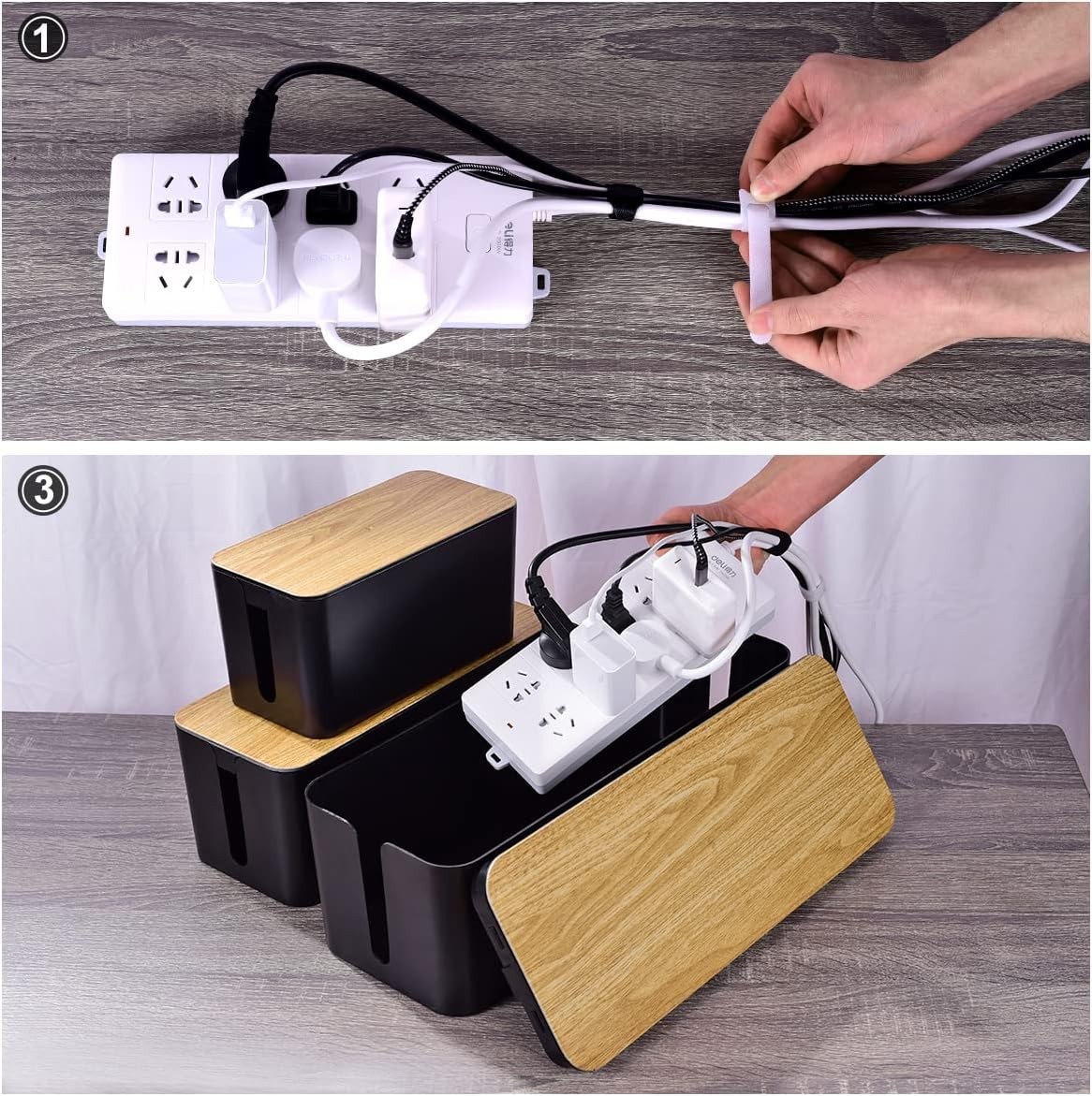 3 Pack Cable Management Box with 18 PCS Cable Management Set – Large & Medium…