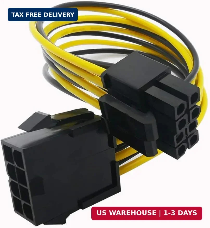 8 Pin CPU Power Cable/Adapter (8 Inch, 18AWG), (4+4) Pin Male to 8Pin Female ATX