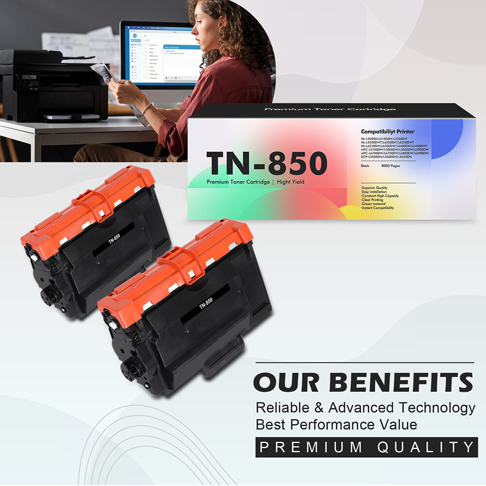 2PK Black TN850 Laser Toner Compatible for Brother TN-850 HL-L6400DW MFC-L5700DW