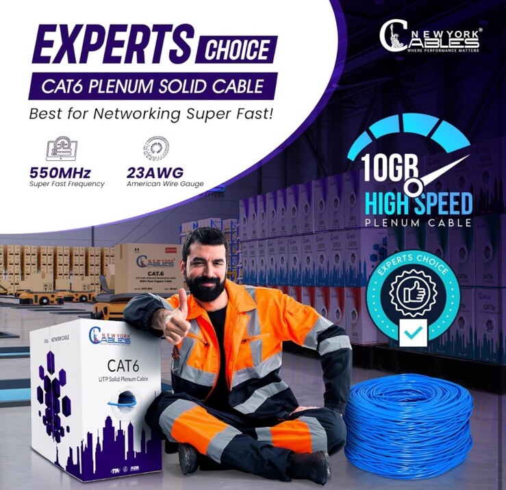 CAT6 Plenum 1000ft Bulk CMP 23AWG 550MHz UTP Ethernet Network Cable Blue