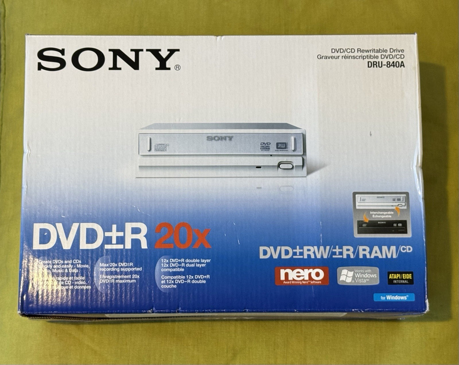 Sony DRU-820A DVD/CD Rewritable Drive DVD+R Dual Layer 8.5GB New (Open Box)
