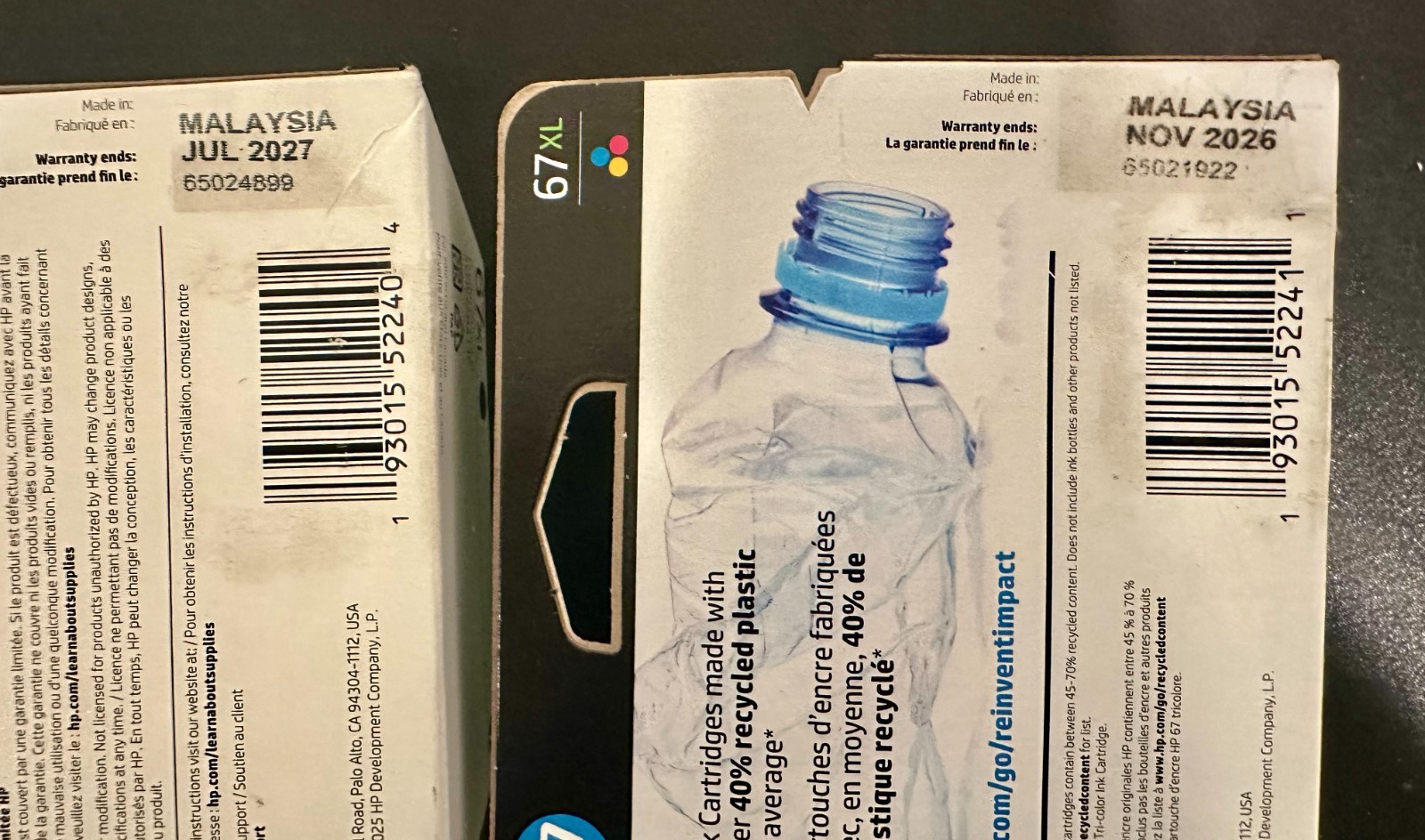 HP Genuine 67XL Black & Tri-Color Ink Cartridge EXP 11/26, 07/27 *NEW IN BOX*