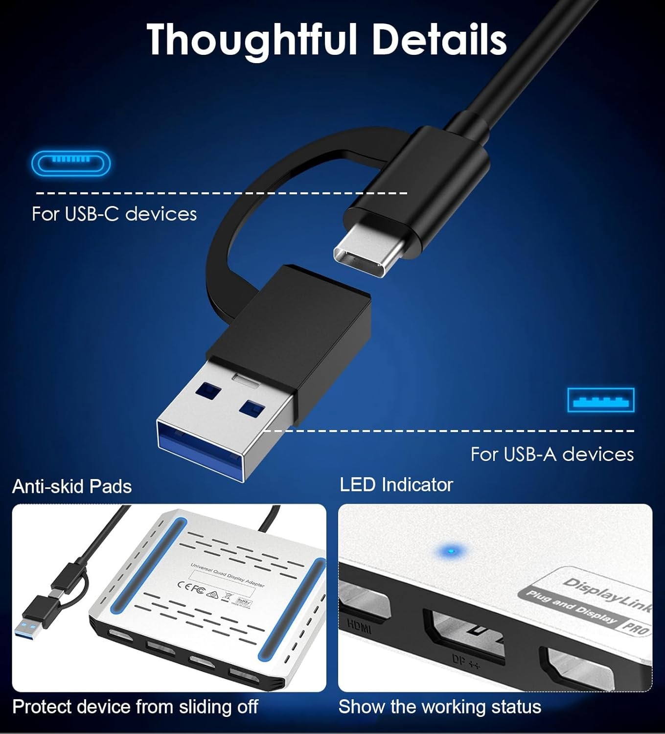 DisplayLink USB C/USB 3.0 to HDMI Displayport Hub Dual/Quad Monitors Adapter