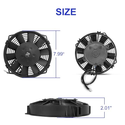 Universal 8 Inch Black Slim Radiator Cooling Fan 12V 80W with Mount Kit 8 inch