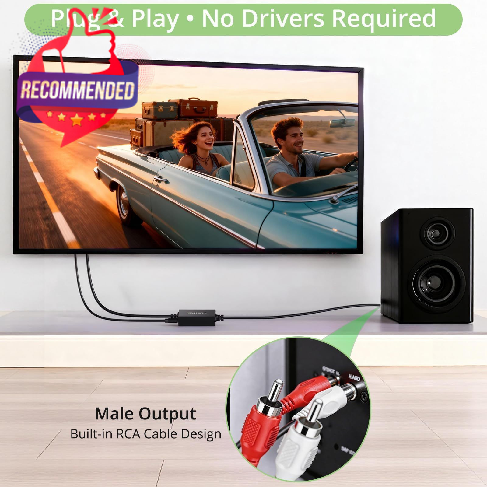Optical To Rca Converter With Built-in Audio Amplifier Chip, Compact Plug And