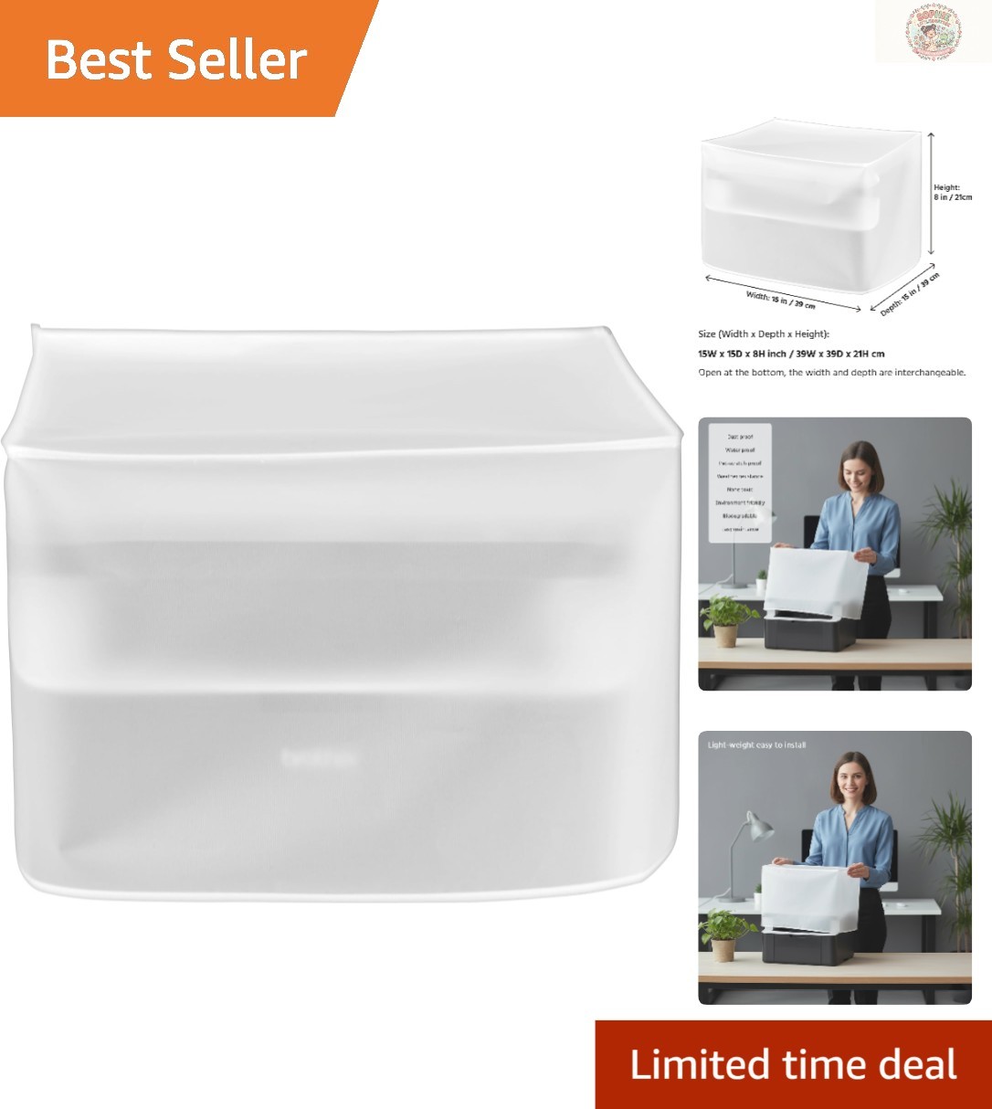 Lightweight Printer Dust Protector – Eco-Friendly Vinyl, 15W x 15D x 8H Design