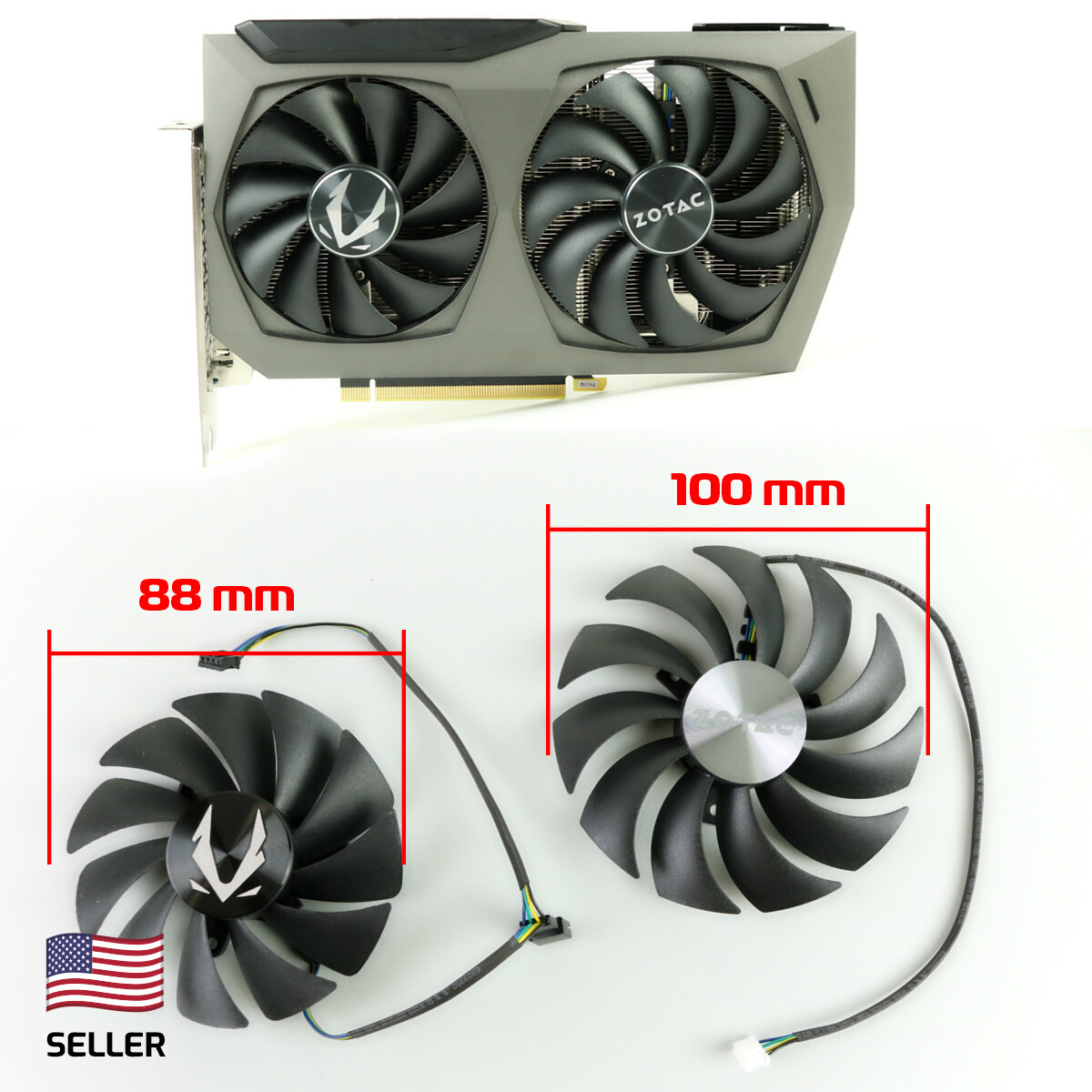 Full Set GPU Fans Zotac 3070 Twin Edge 88mm 100mm GA92S2U GAA8S2U | US Seller…