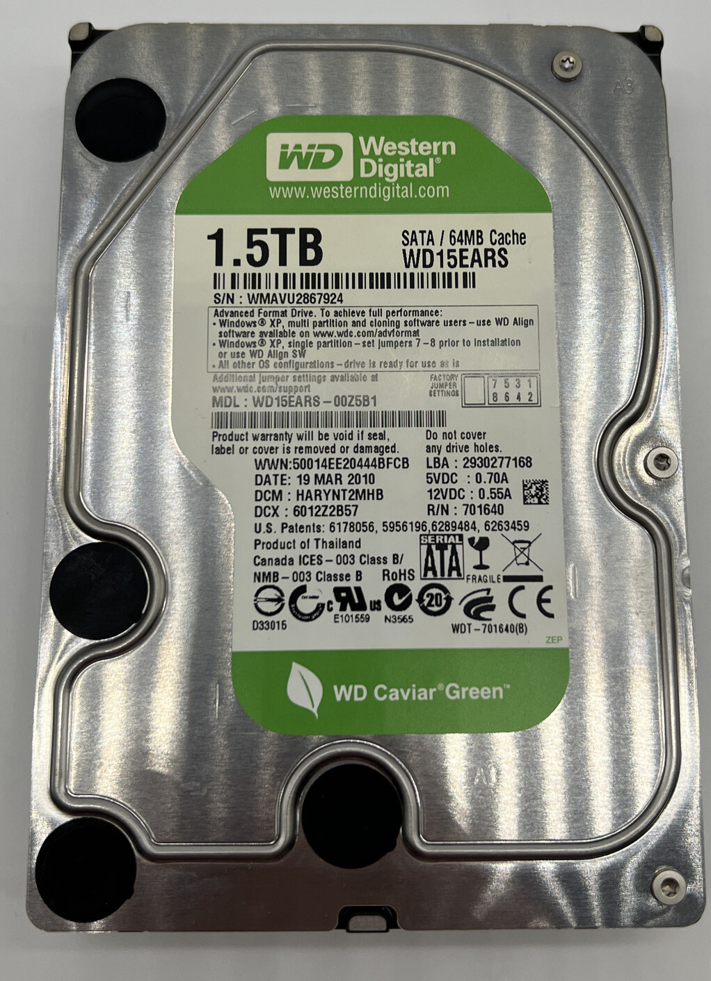 Western Digital Caviar Green WD15EARS 1.5 TB 1500GB 3.5″ SATA Hard Drive HDD
