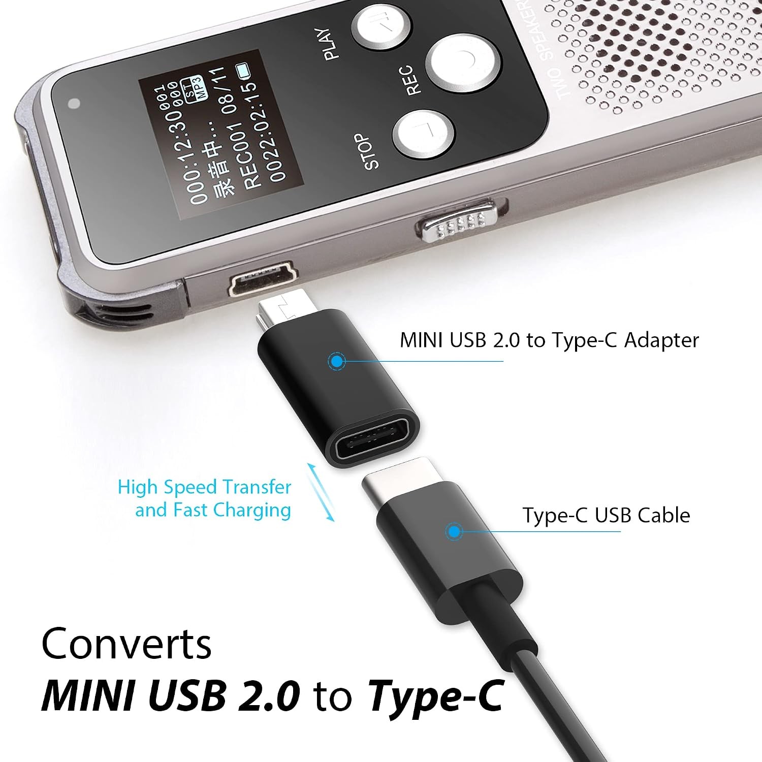 USB C to Mini USB Adapter Converter 2.0 Type C Female to Mini USB Male