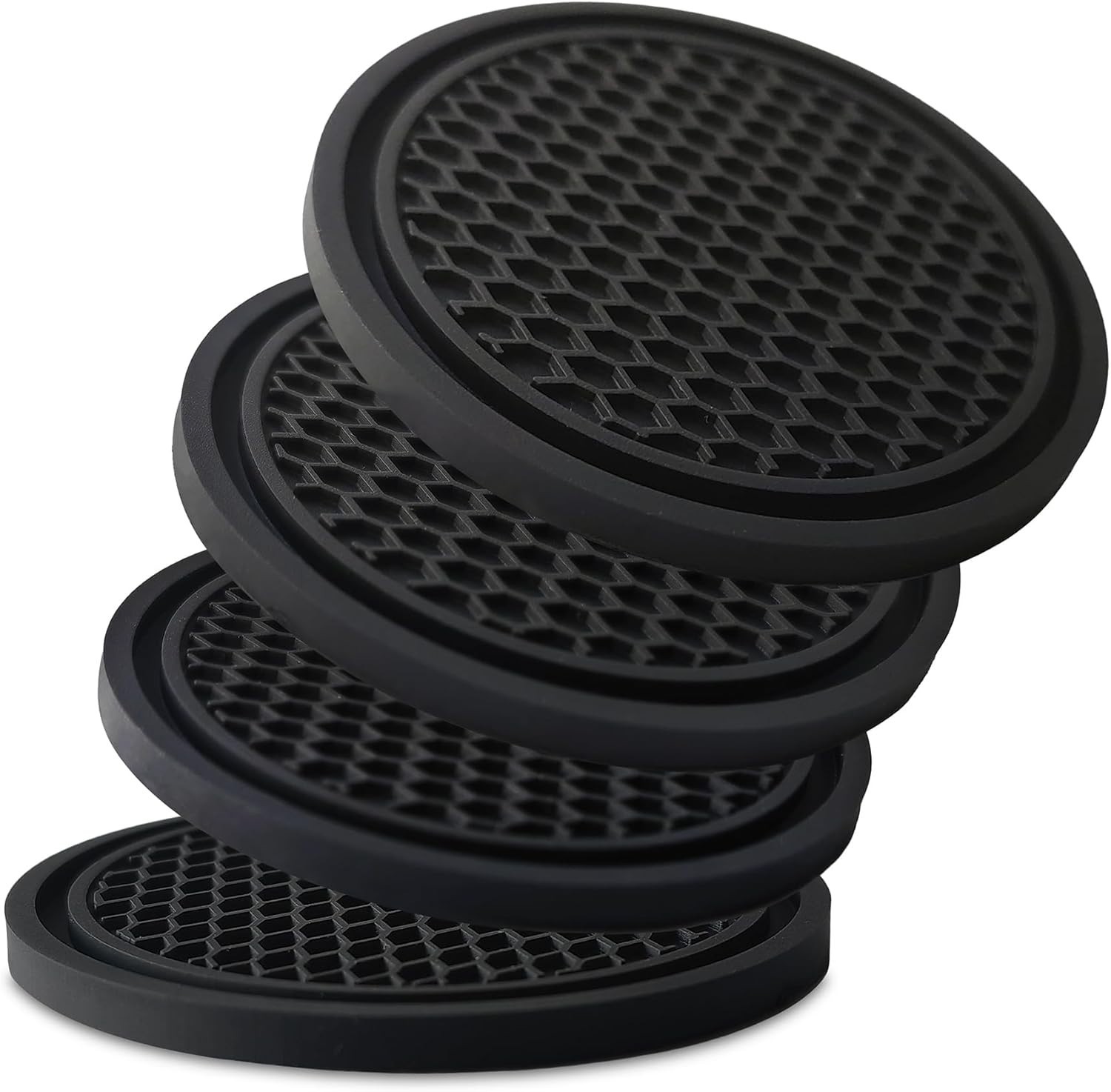 Car Cup Holder Coaster 4 Pack – Non Slip & Shockproof,Flexible PVC Rubber Insert