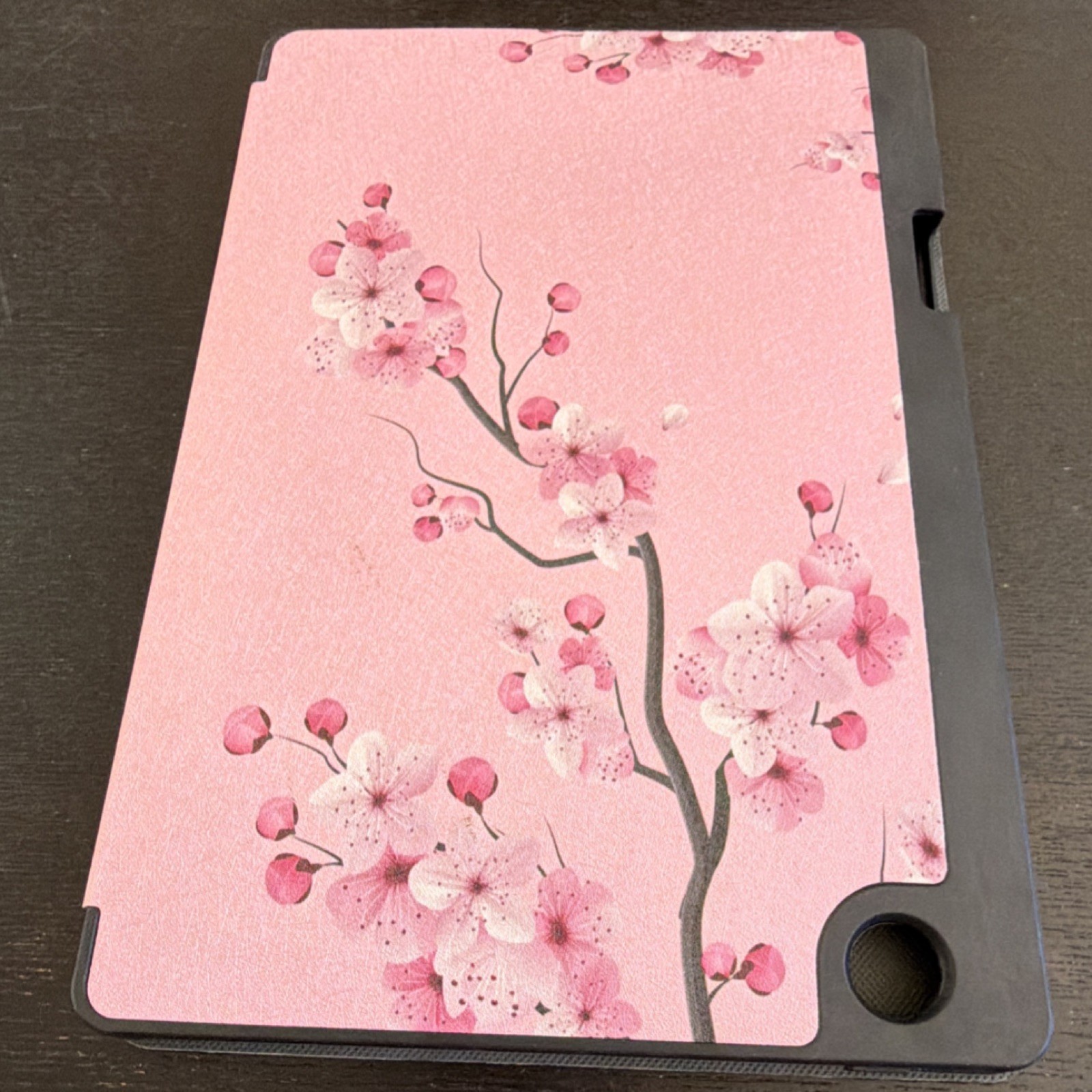 Pink Cherry Blossom Synthetic Leather Folding Folio Tablet Case with Stand