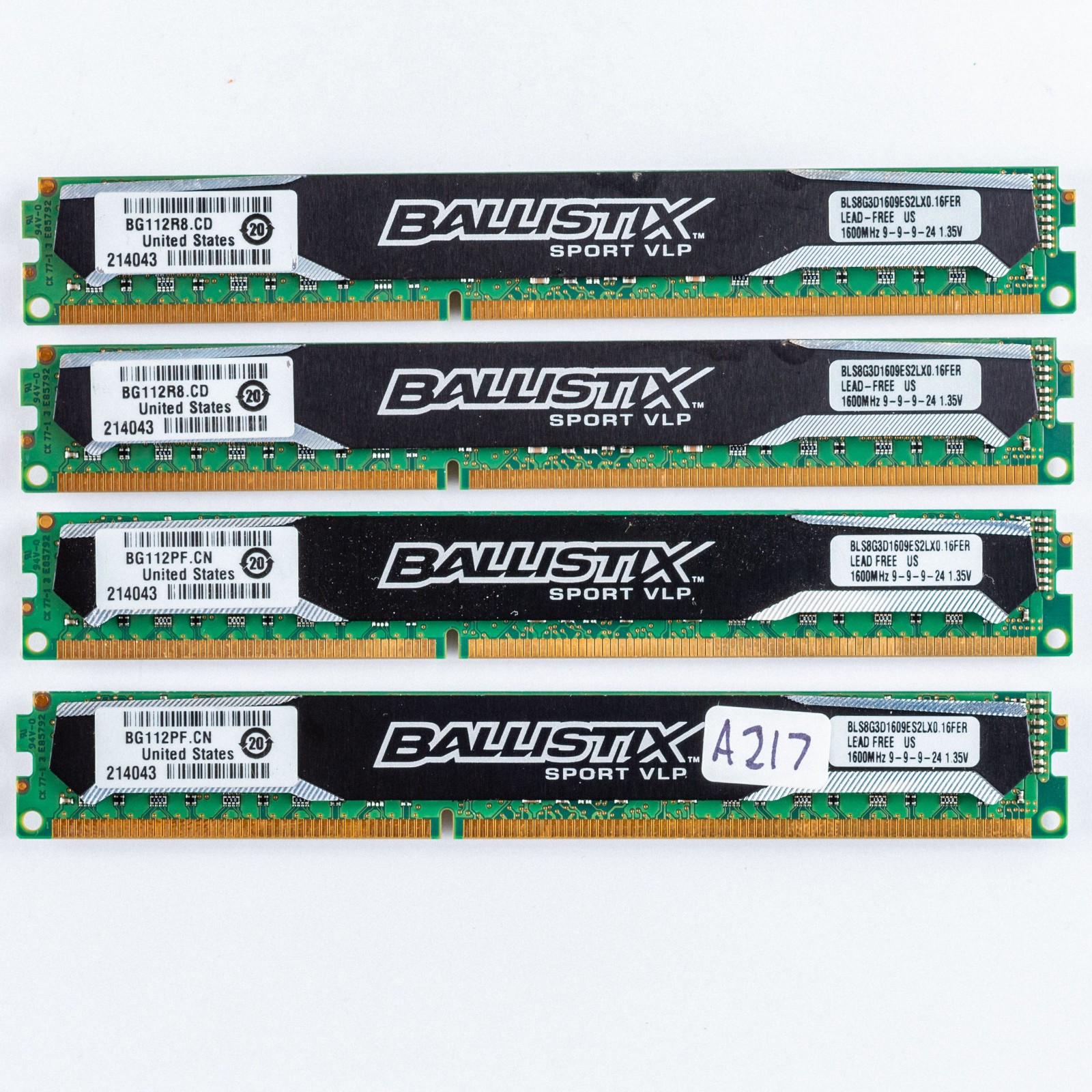 Crucial Ballistix Sport 32GB 4x8GB DDR3L 1600 Low Profile RAM BLS8G3D1609ES2LX0
