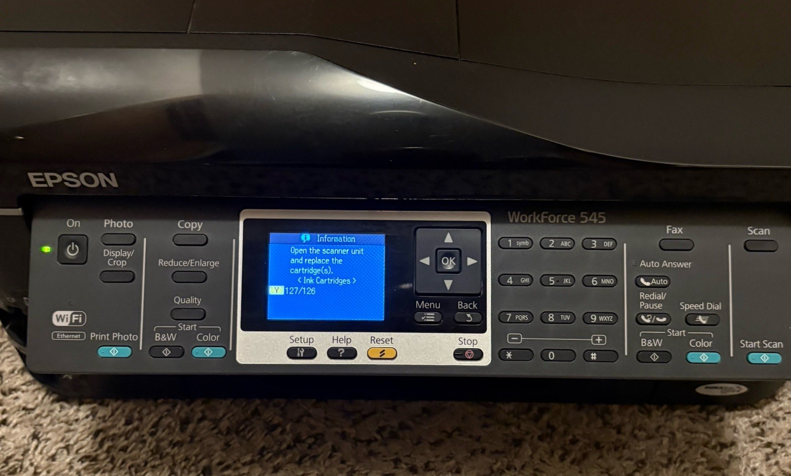 Epson WorkForce 545 All-In-One Inkjet Printer, Copy, Scan, Fax (UNTESTED)