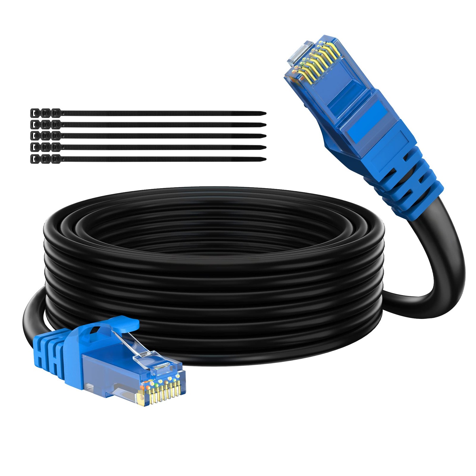 Adoreen Cat 6 Outdoor Ethernet Cable 25 Ft Black, High Speed 25FT, Black