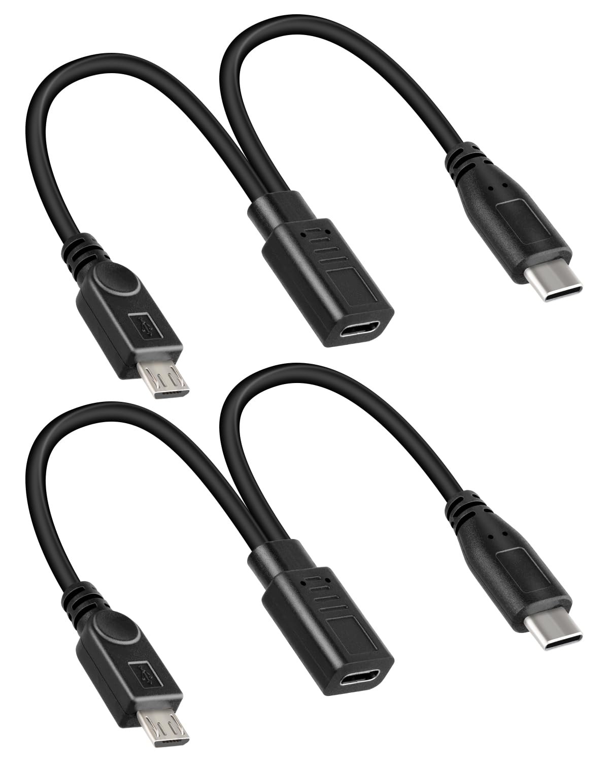 RIIEYOCA 2-Pack 1FT USB C Female to Micro Male & Type C Black