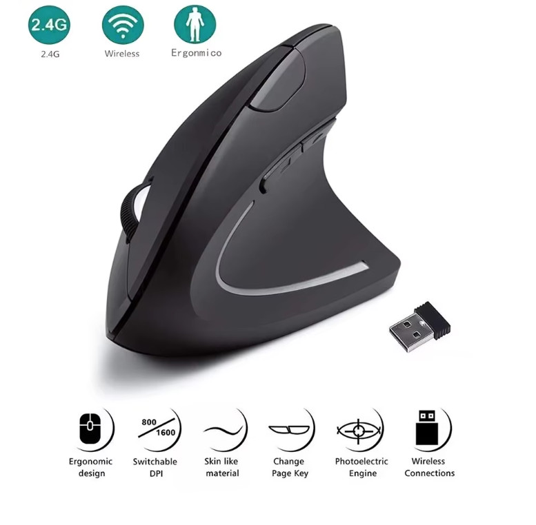 Anker 2.4G Wireless Vertical Ergonomic Optical Mouse 5 Buttons 800/1200/1600 DPI