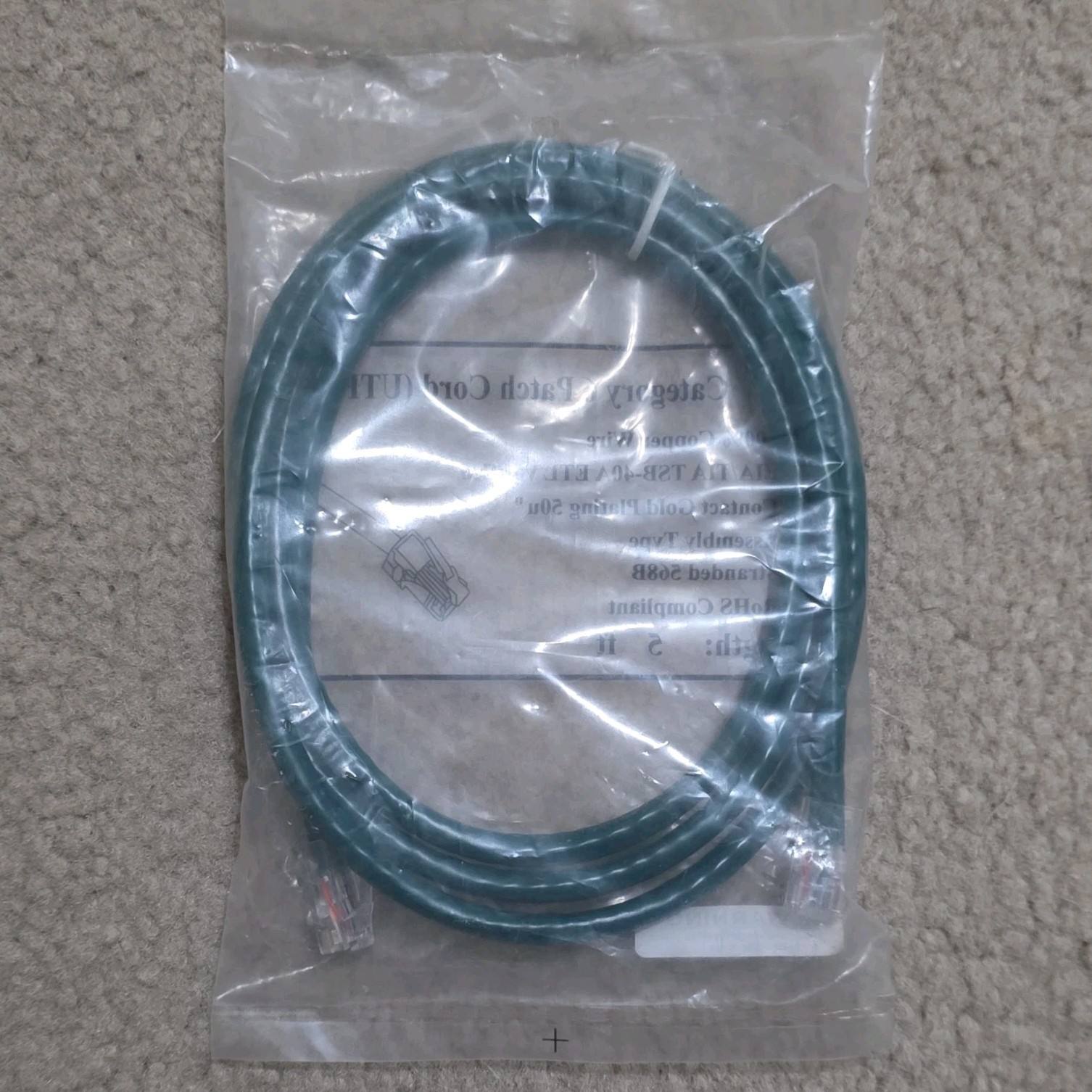 Cat 6 Ethernet Patch Cable RJ-45 5 ft Green Stranded 568B RoHS Compliant