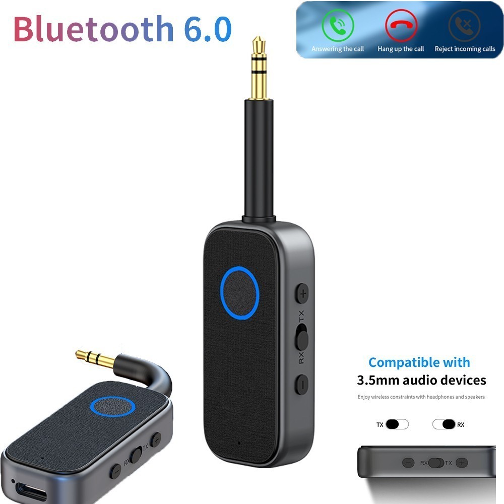 Bluetooth 6.0 Transmitter Receiver, 2 in 1 for PC/TV/Car Sound System 3.5mm Jack