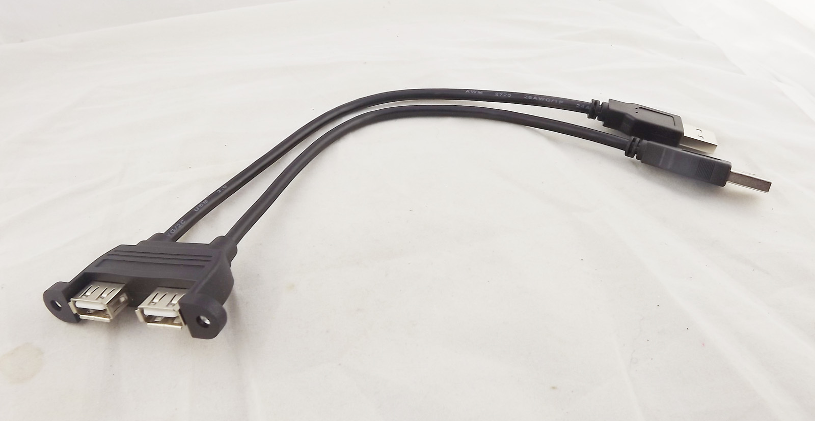 1x 25cm Dual USB 2.0 A Female Socket Panel Mount To 2 USB A Male Extension Cable