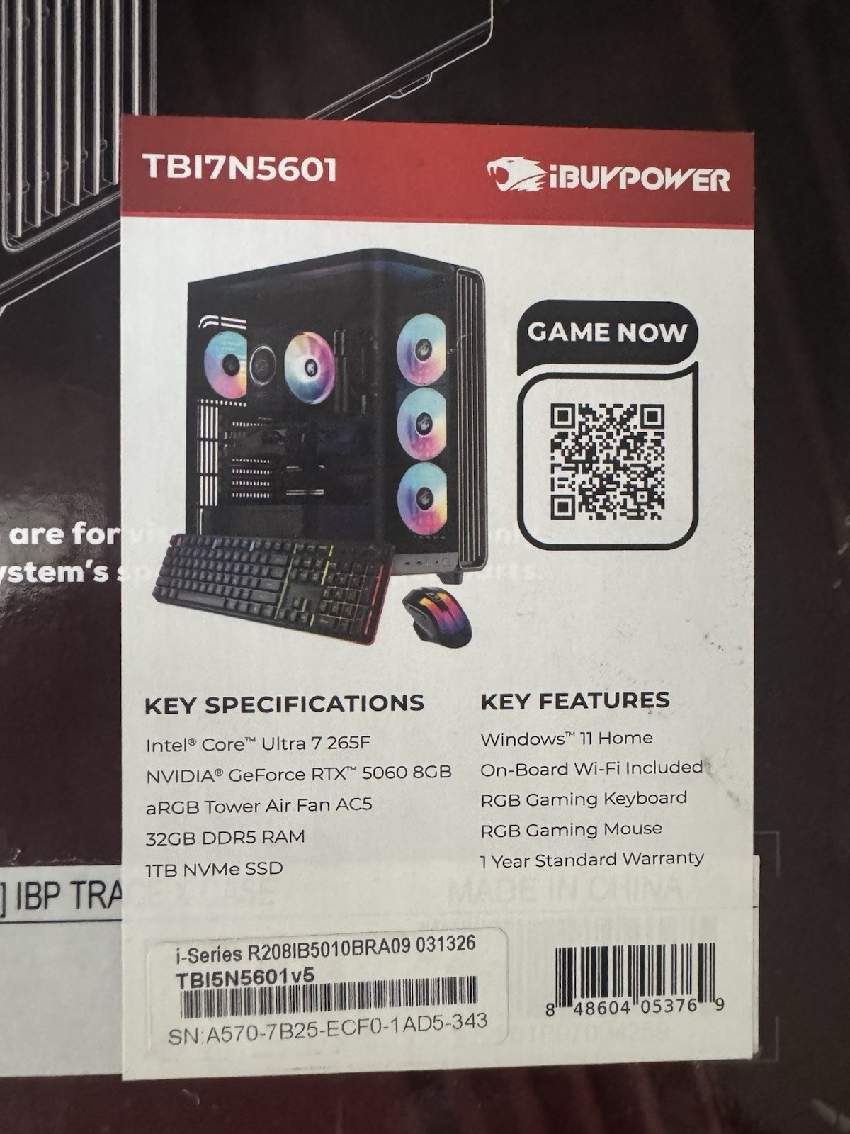 iBUYPOWER – Trace Gaming Desktop PC Intel Core Ultra 7 265F 2025 NVIDIA GeFor…
