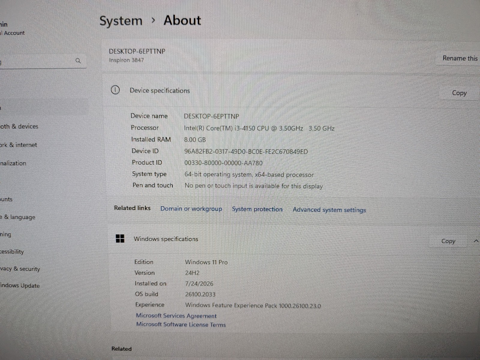 Dell Inspiron 3847 intel Core I3-4150 3.50GHz 8Gb RAM 275 SSD 1TB HDD Win 11 Pro