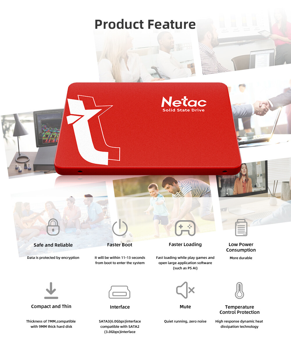 Netac 256GB SSD 3D NAND 2.5” SATA III 6GB/s Internal Solid State Drive 500MB/s