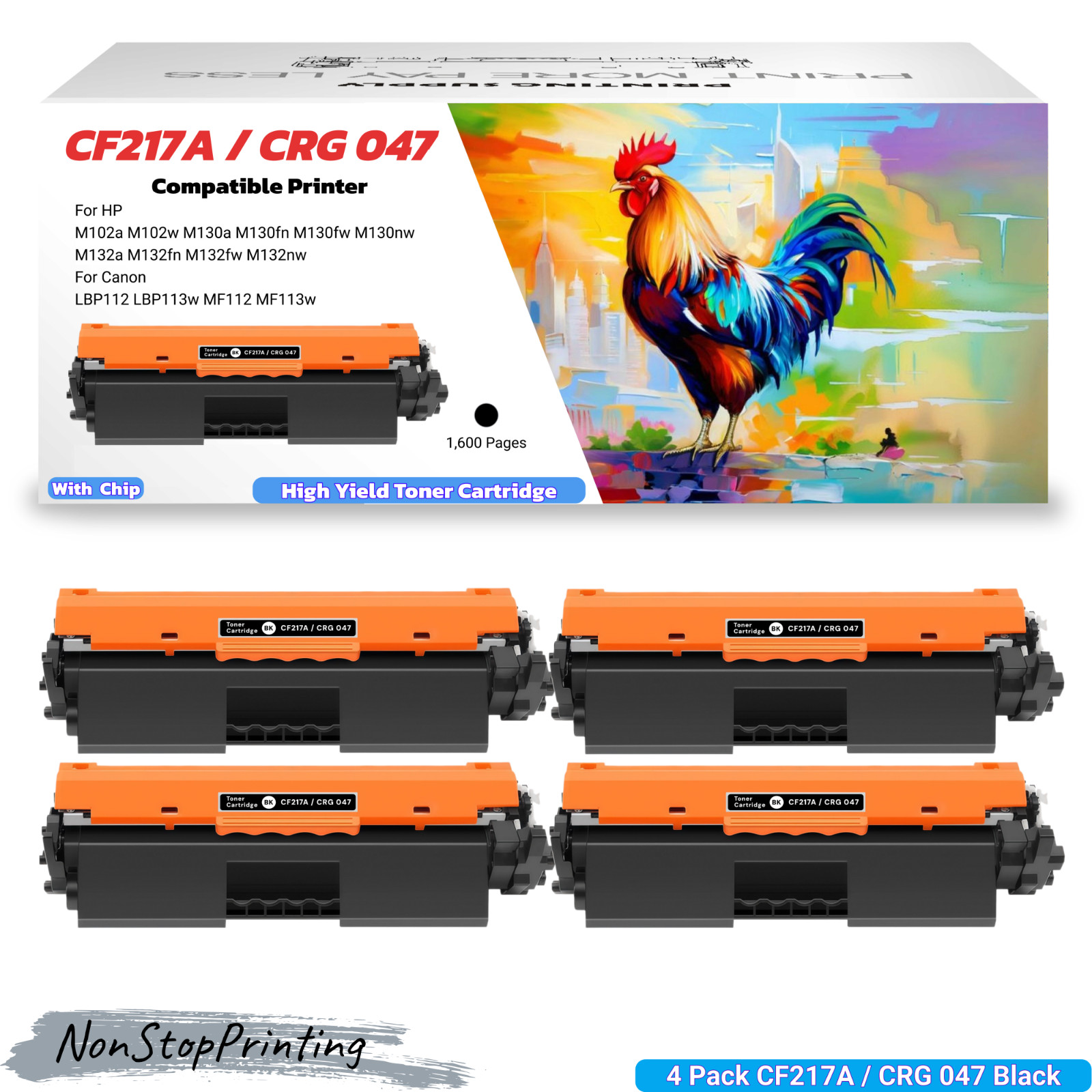 4PK 17A CF217A CRG-047 High Yield Toner for HP M102 M130 Canon LBP113 MF113