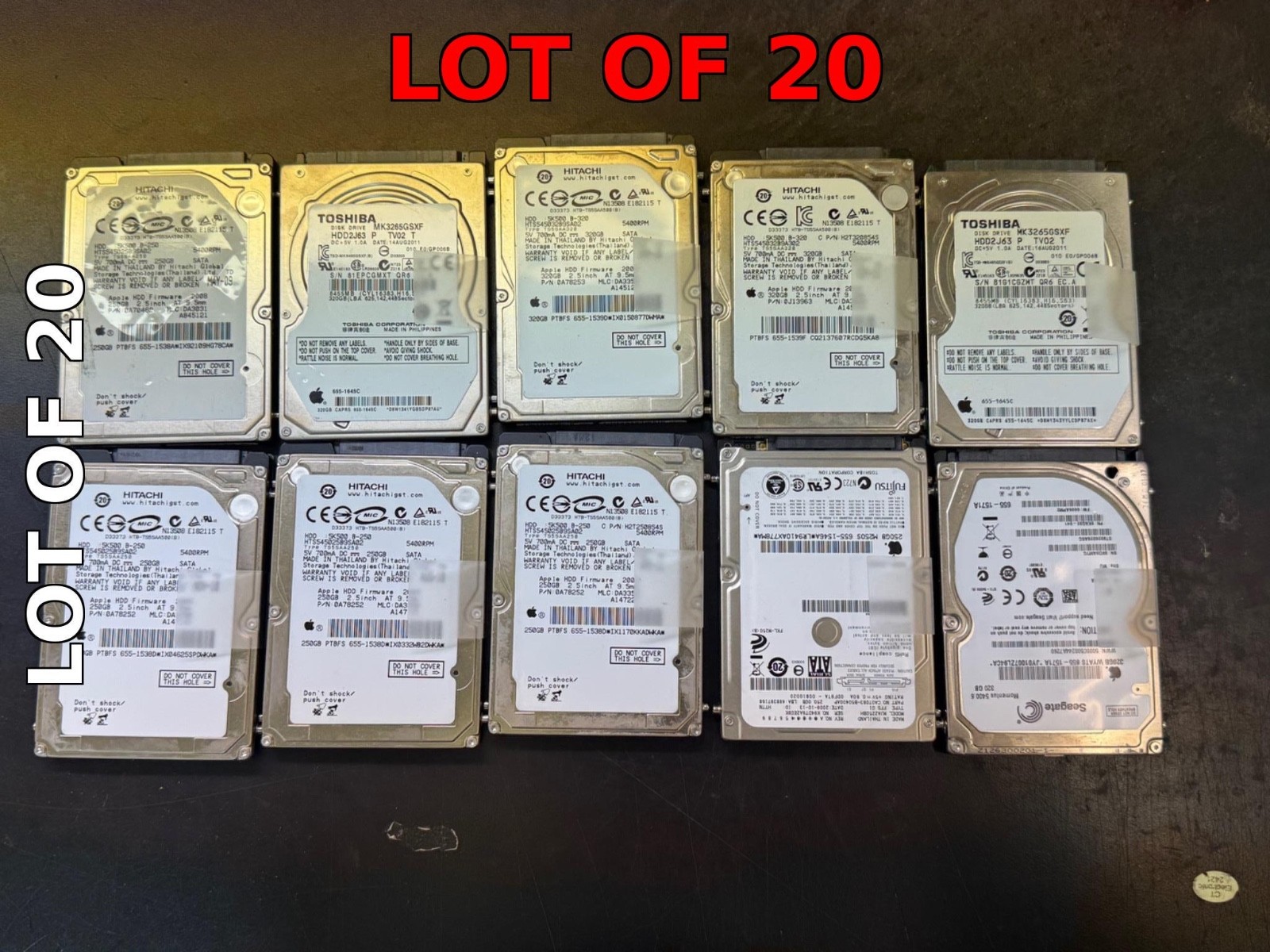 Lot of 20 250GB SATA 2.5″ MIX Notebook Laptop Hard Drives HD. Major Brands