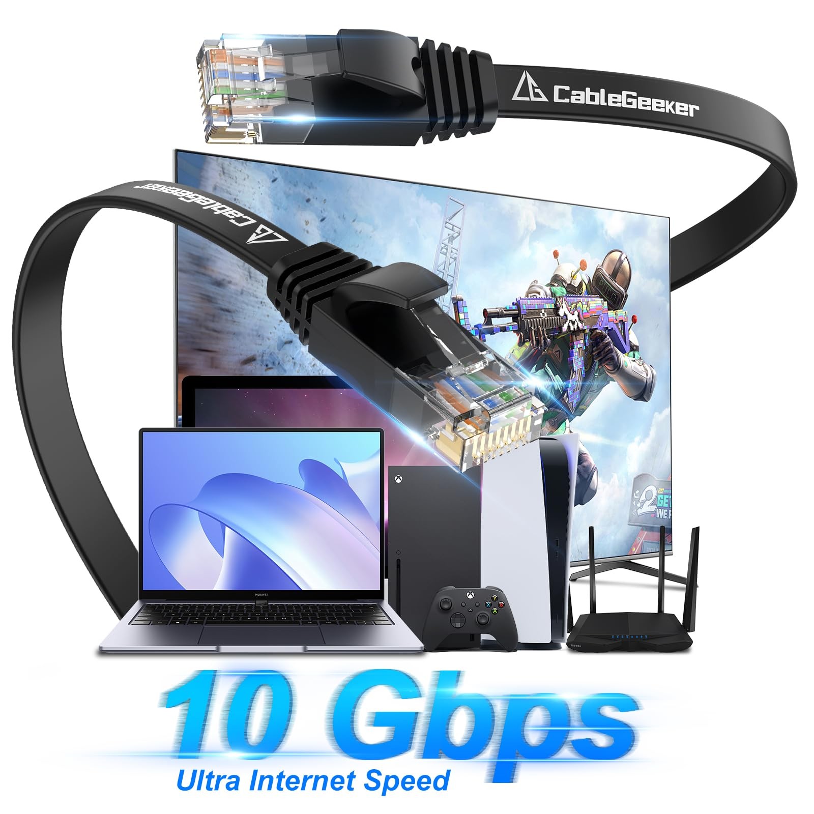 Cat 6 Ethernet Cable 100 ft, Indoor&Outdoor, High Speed 10Gbps Flat Internet …