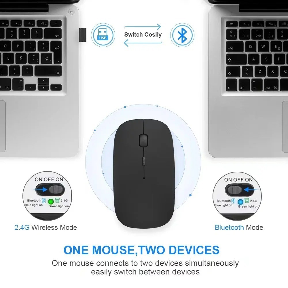 Rechargeable Wireless Mouse Bluetooth 2.4G Dual Mode USB Receiver PC Laptop