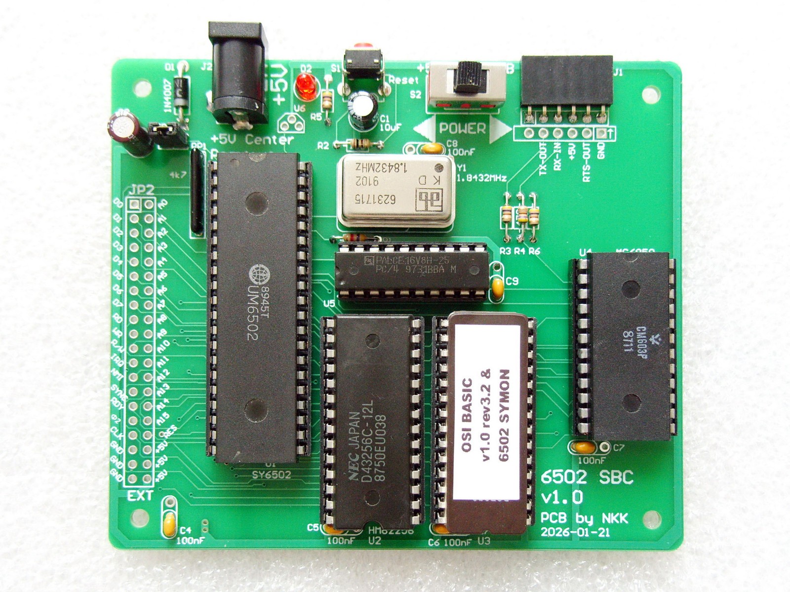 6502 Single Board Computer, SY6502 SBC; Assembled and Tested System, Expandable