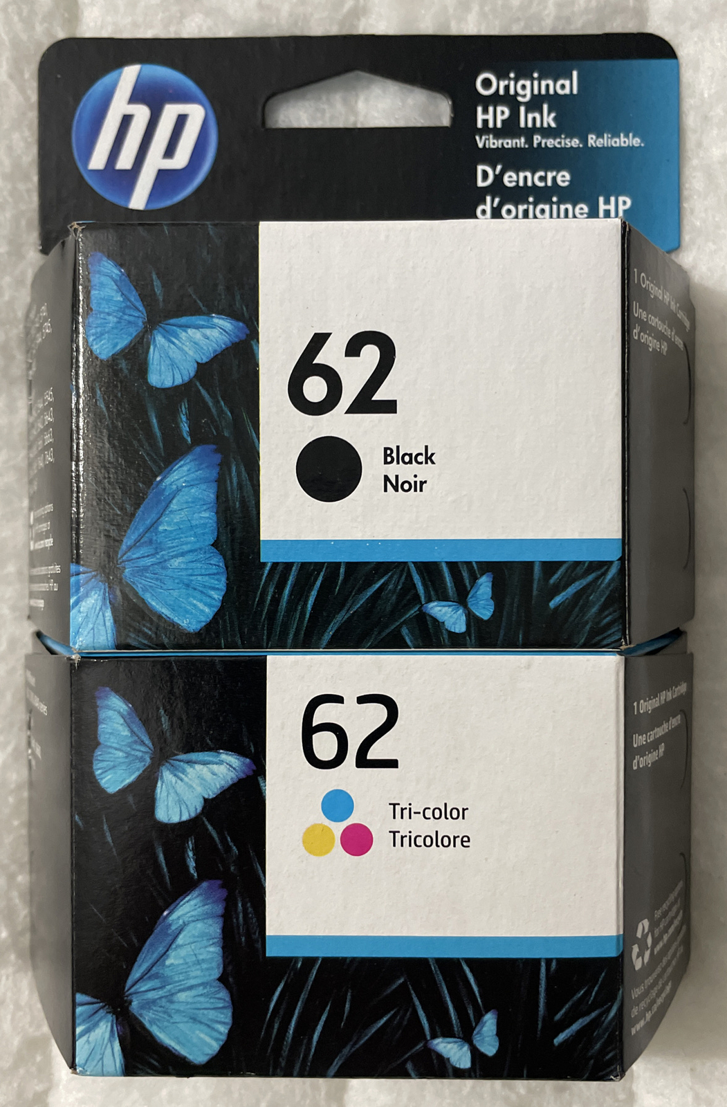 HP 62 Black Tri-Color Ink Cartridges N9H64FN C2P04AN C2P06AN Sealed Retail Box
